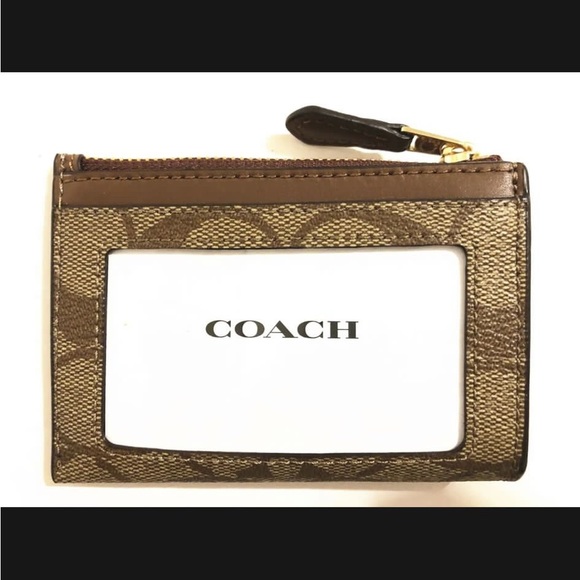 Coach Signature Mini Skinny ID Card Case Key Chain Wallet - Picture 14 of 16